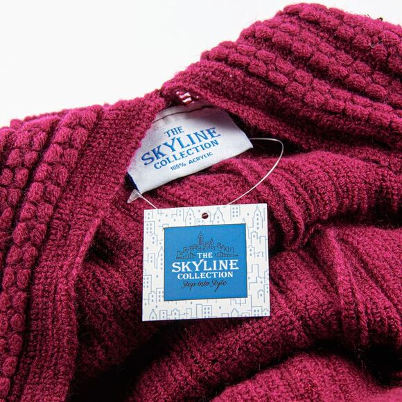 The Skyline Collection Red Knit Poncho Cardigan with Sequins, One Size - Picture 4 of 5